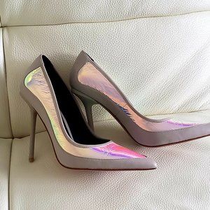 L.A.M.B.  Gwen Stefani Gray Leather Iridescent Heels, Size 8.5M